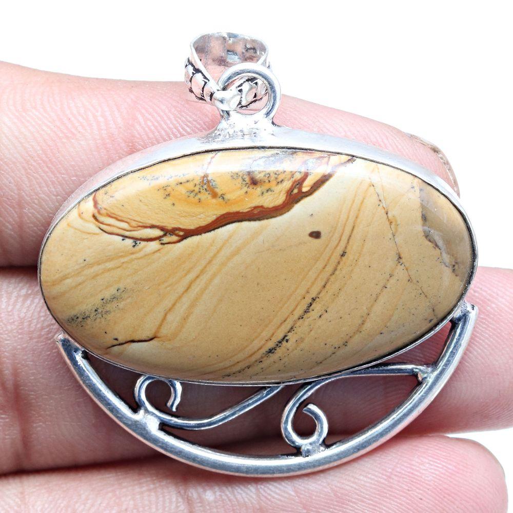 Подвеска с изображением яшмы, драгоценный камень, подарок для нее, серебряные украшения 1,75"