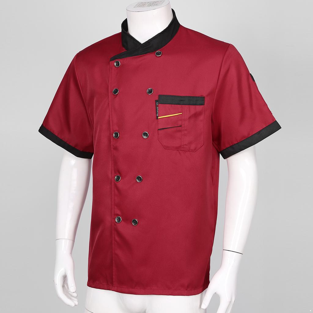 Мужская куртка шеф-повара с коротким рукавом, контрастный цвет, вырез на пуговицах спереди, униформа для персонала кухни, ресторана или отеля