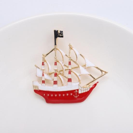 Pirate Boat Brooch Steam Boat Sailboat Shape Good Detail Stainless Exquisite Coat Collar