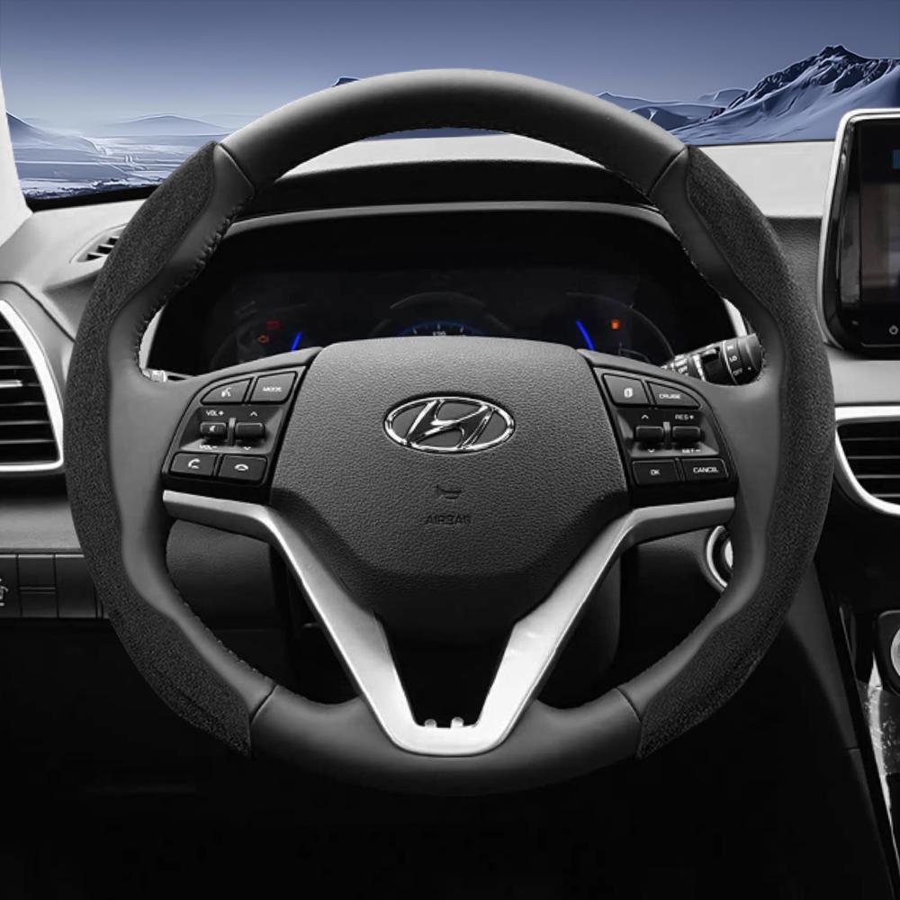EEJQ9 Suitable for Hyundai Sport Suede Steering Wheel Cover with Split Snap-On Design for Tucson Elantra Avante I30 Sedan Alcazar Grand Creta I10 