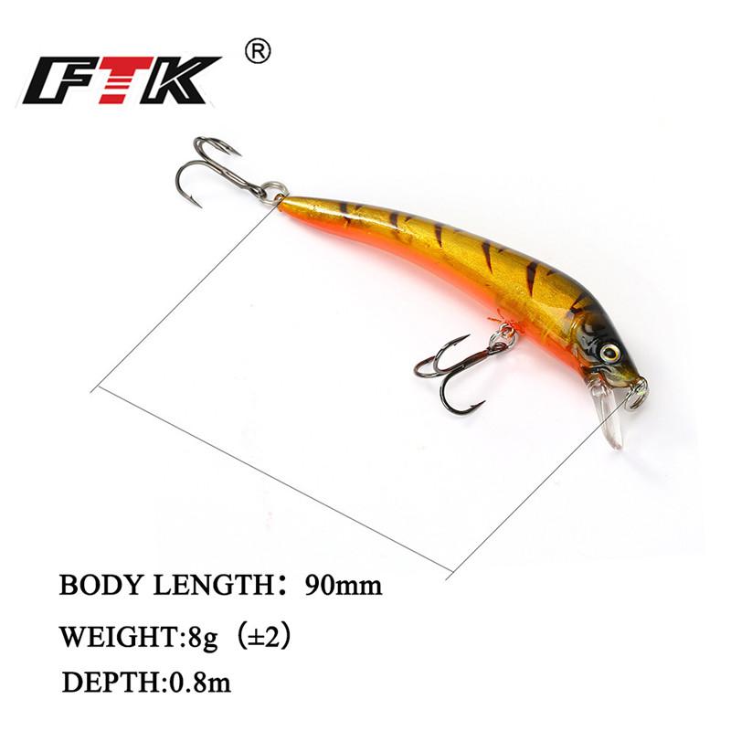 FTK Mino Artificial Lure Rigid Attachment Mino Fish 8 Colors Optional 90mm 8G Depth 0.8M Fishing Lure