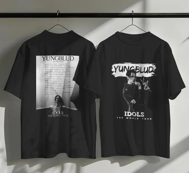 YUNGBLUD Idols World Tour Футболка Двусторонний Принт Графическая Футболка Повседневная С Коротким Рукавом Унисекс Уличная Одежда Хлопковые Топы