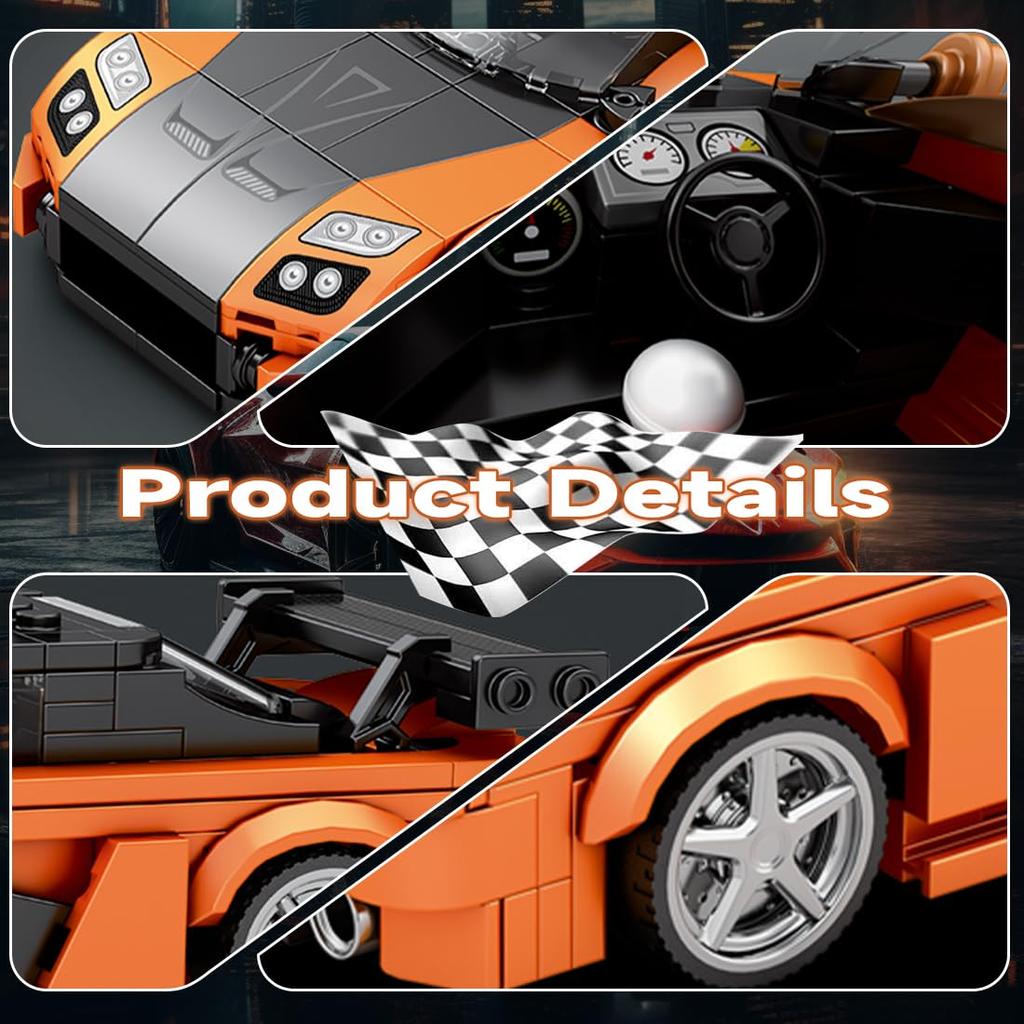 Non-Toxic 367Pcs Orange Sports Car Building Block Creative City Vehicle Classic Car Model Bricks Desktop Display Kids Toys Holiday Gifts