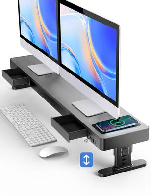 Meatanty Регулируемая подставка для монитора, Подставка для двух мониторов с 4 уровнями регулировки высоты, Ящик, Поддержка USB 3.0/2.0, Передача данных, Стальная конструкция,