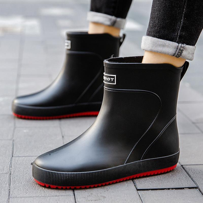 R New Trendy Men's Rain Boots Medium Tube Rain Shoes Flat Bottom Water Shoes Takeaway Fishing Waterproof Glue Shoes