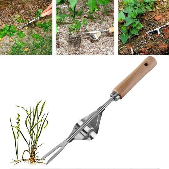 Из нержавеющей стали для удаления сорняков, садовый ручной прополочник, ручной прополочник с деревянной ручкой для двора, газона, фермерского инструмента для прополки