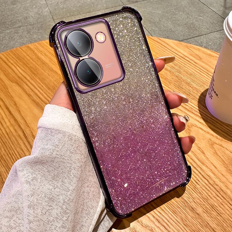 Gradient Glitter Airbag Shockproof Case with Lens for VIVO Y77 Y78 Y77E Y16 Y17 Y18 Y35 Y20 Y21S Y52S Y76S Y200 X70 X90 X100 Pro S15 S17 S18 S19 Pro
