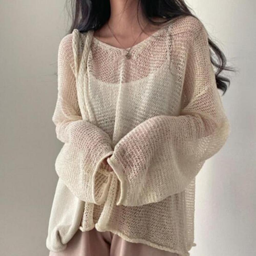 New ArriVals Open Run Women V Neck Sheer Loose Fit Long Knit Tunic