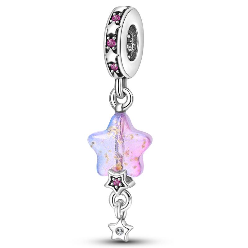 Real 925 Sterling Silver Moon Vitreous Star Fairy Tale Charms Beads Fit 925 Original Bracelets DIY Jewelry Romantic Gift