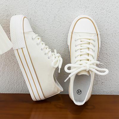 Парусиновые туфли на платформе, новинка осени 2025 года, женские модные туфли в студенческом стиле, универсальные повседневные туфли на мягкой подошве 152