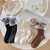 Girls' Spring and Autumn Socks with Lace Bows, Girls' Lolita Mid-calf Piles, Autumn and Winter Ballet-style Student Socks