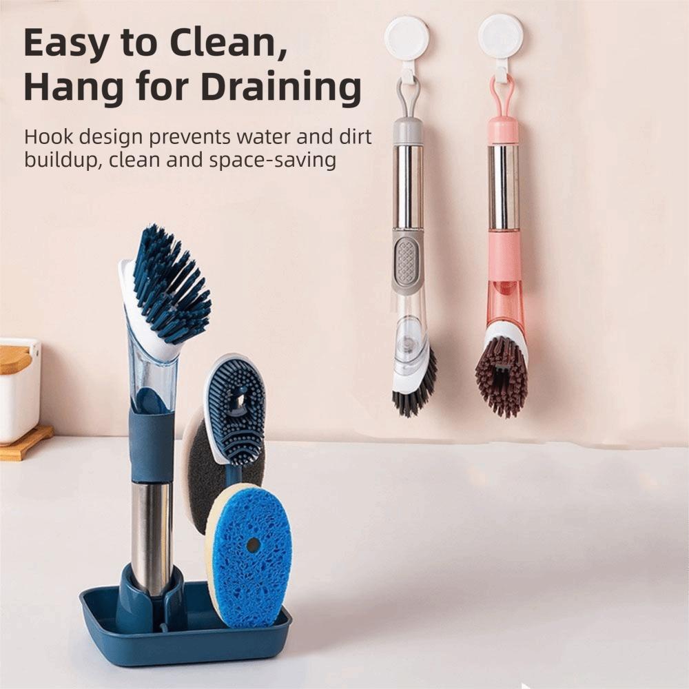 Removable Sponge Dishwashing Brush Liquid Dispenser Dish Cleaning Brush  Home Cleaning