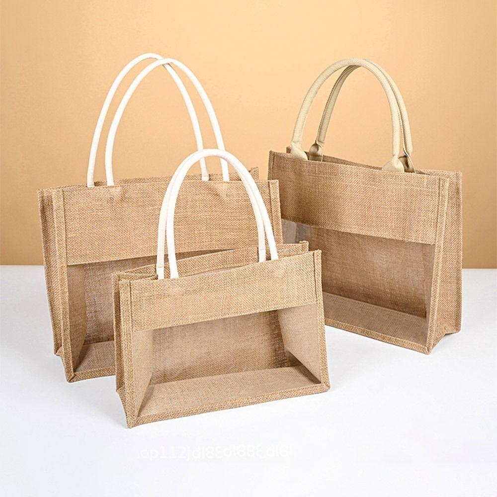 Джутовый подарочный пакет с прозрачным окошком, сумка-тоут для переноски вина, для свадебного торжества