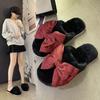 2025 Winter New Fashion Outer Wear Foreign Style Non-slip Fluffy Slippers Internet Celebrity Explosion Bow Home Fluffy Shoes