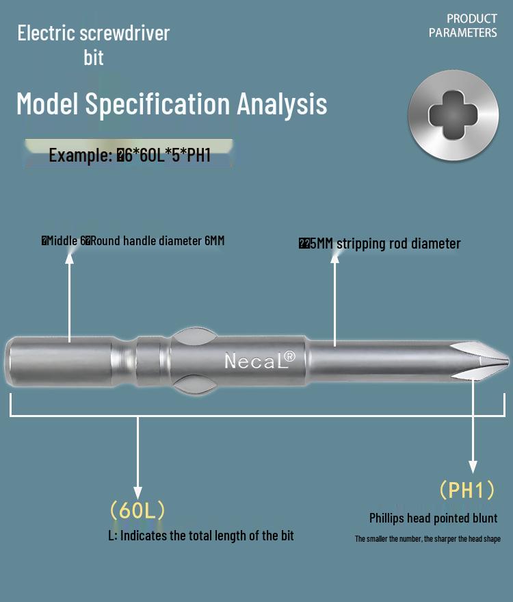 Магнитное сверло для электроотвертки Nigao 802, сталь S2, 6 мм, длина 60/80 мм