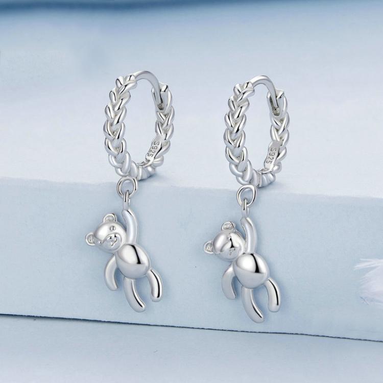 BSE729 S925 Sterling Silver Bear Twist White Gold Plated Animal Earrings