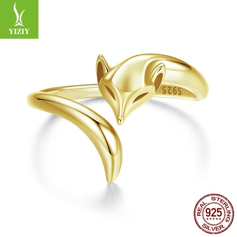 Кольцо Открытое Животное Лиса, Кольцо-Шарм из Стерлингового Серебра 925 пробы