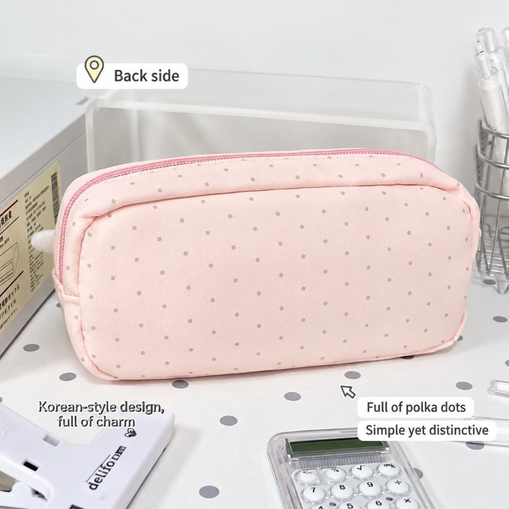Polka Dot Print Pencil Pouch Multi Compartment Stationery Pouch Cute Pen Bag Students
