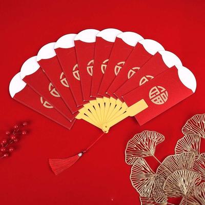 Традиционный дизайн веера Красный конверт 6/8/10 Карточек Полый Кошелек Красный на Весенний Фестиваль с Китайским Узлом Бонус