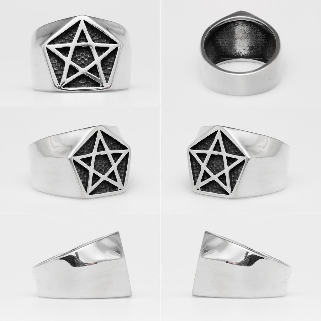 Simple Pentagram Stainless Steel Mens Rings Punk Charm Unique Amulet for Male Boyfriend Biker Jewelry Creativity Gift