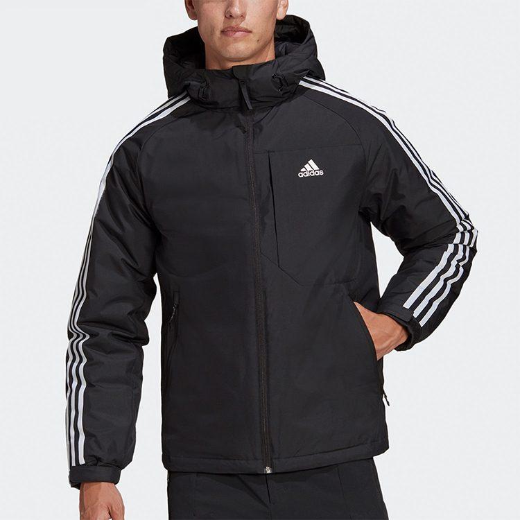 adidas Мужские пуховики Черный с капюшоном Умеренно стеганый пуховик GF0098