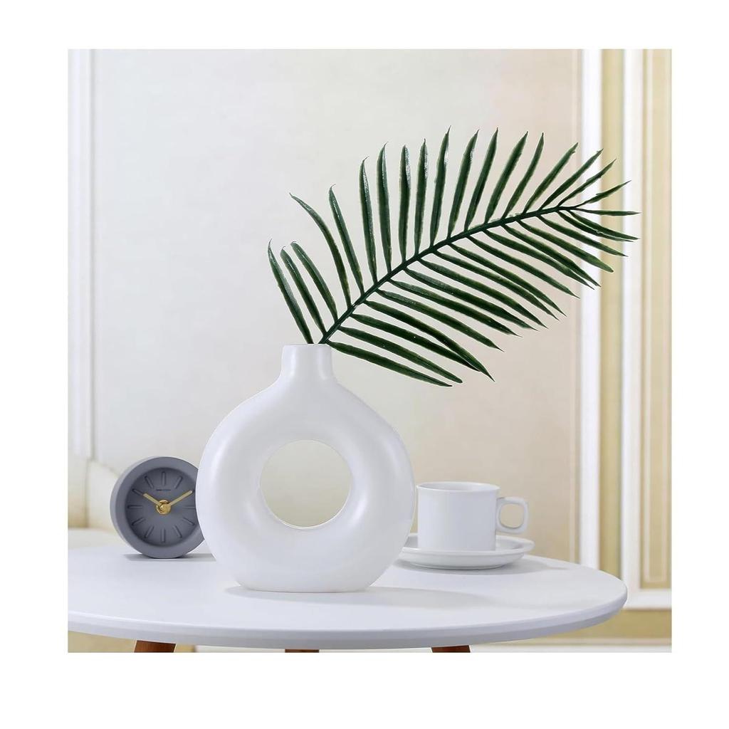 New Ceramic Donut Vase, Pampas Grass Flower Vase, Home Decor Centrepiece for Office or Gifts - (White, 6 Inch)