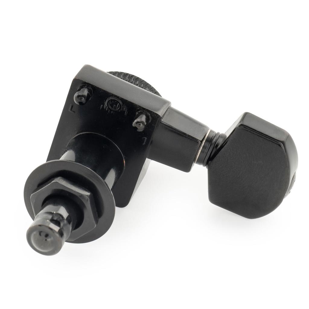 Musiclily Pro Locking Tuning Pegs with Gear Hex for Fender and Electric Black Left-Handed 6-Row, 2-Pin 181 Ratio, Buttons, Strat, Telecaster,