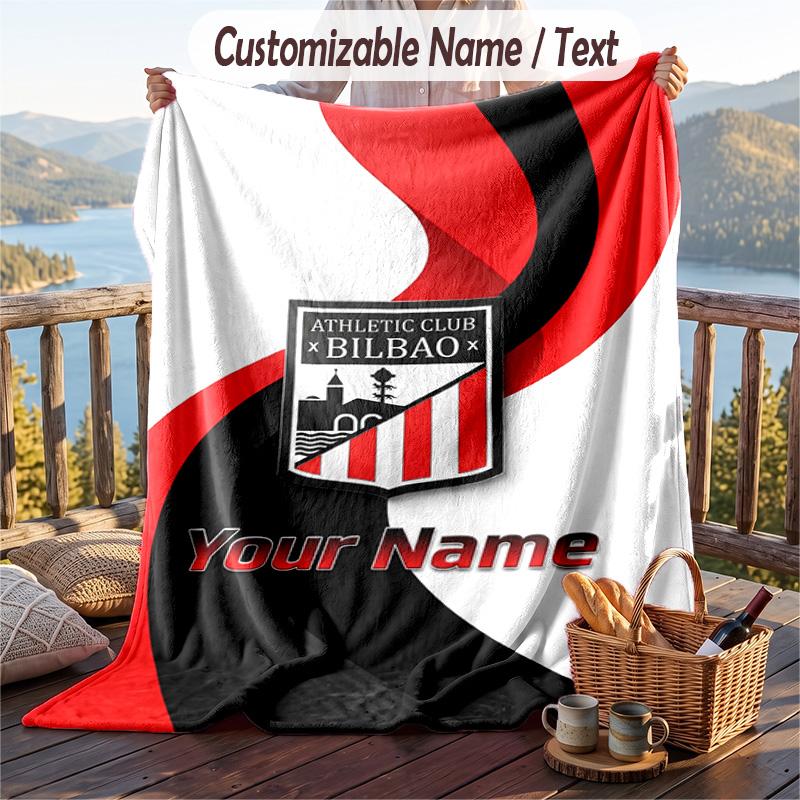 Flannel Blanket Athletic Bilbao FC Print Custom Name Text Soft Throw for Sofa Bed