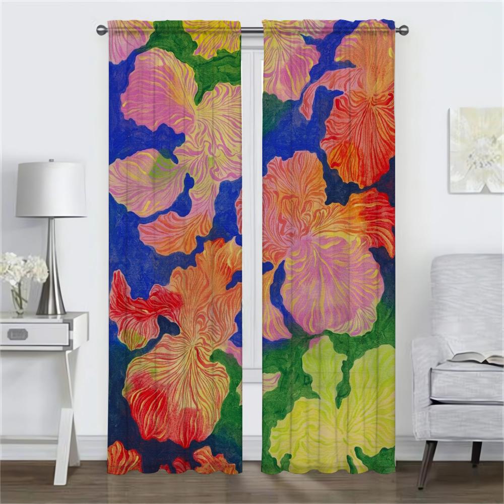 Абстрактные Цветочные Шторы для Домашнего Интерьера, 2 Части Тюль для Окна Спальни, Шторы Для Украшения Хэллоуина, Шторы Для Гостиной, Оттенки