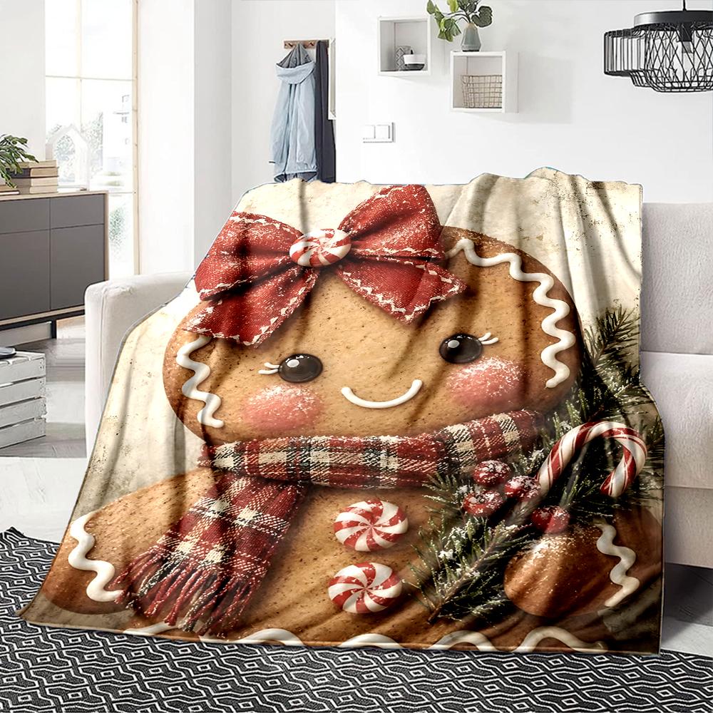 Gingerbread Christmas Decorations Blanket Soft Throw Blanket For Home Bedroom Bed Sofa Travel Office Solid Christmas Blanket