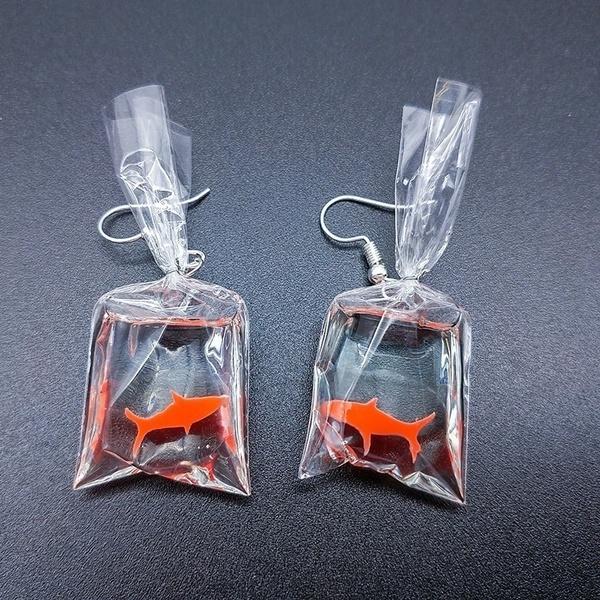 Серьги из смолы с имитацией мешка для воды и золотой рыбки, милые серьги-подвески ручной работы с золотой рыбкой и конфетами в виде мешка своими руками