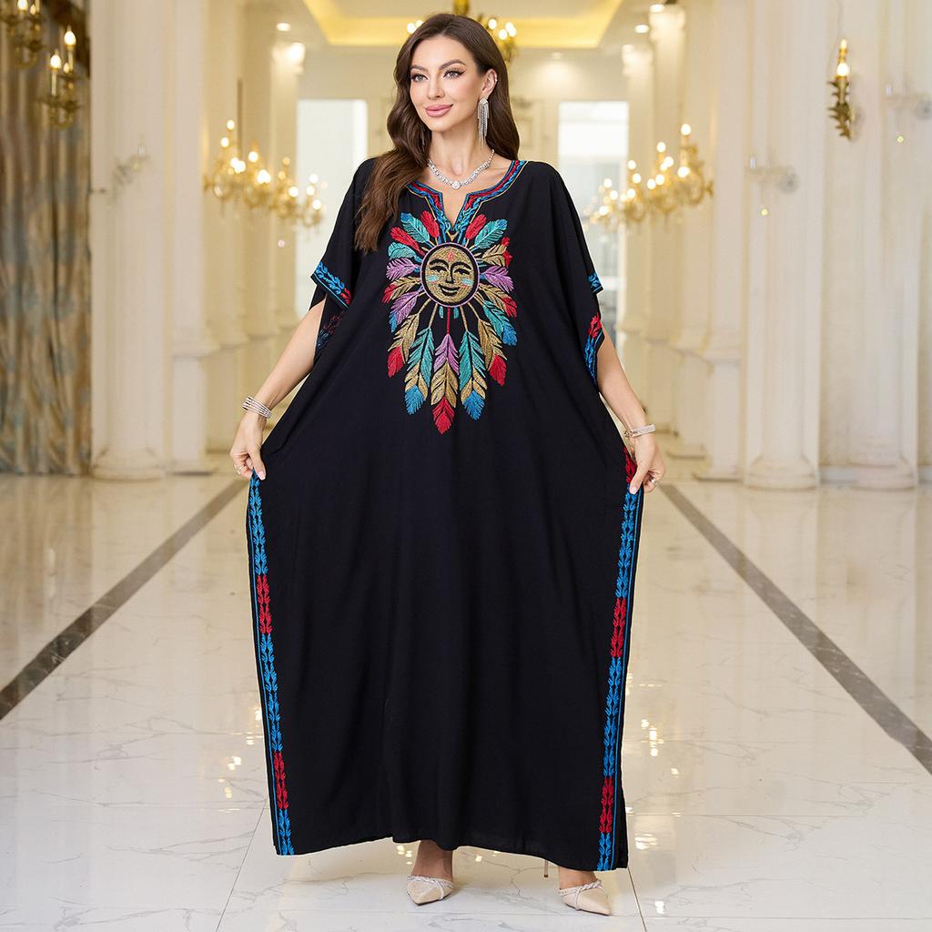 Женская мода лето весна цветочный узор принт рукава 1/2 V-образный вырез свободная талия повседневные платья