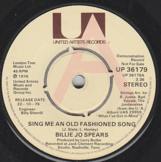 7-дюймовая пластинка BILLIE JO SPEARS - Sing Me An Old Fashioned Song UP36179PROMO United Artists 1976 UK Рок Б/У