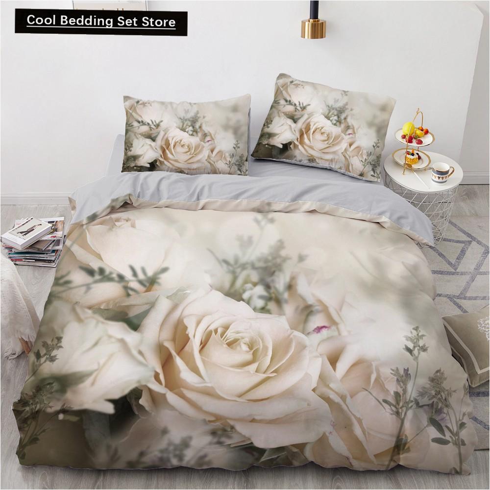 Пододеяльник Golden Red Rose King Queen Романтический комплект постельного белья с цветочным принтом Цветы ко Дню святого Валентина Пододеяльник из полиэстера