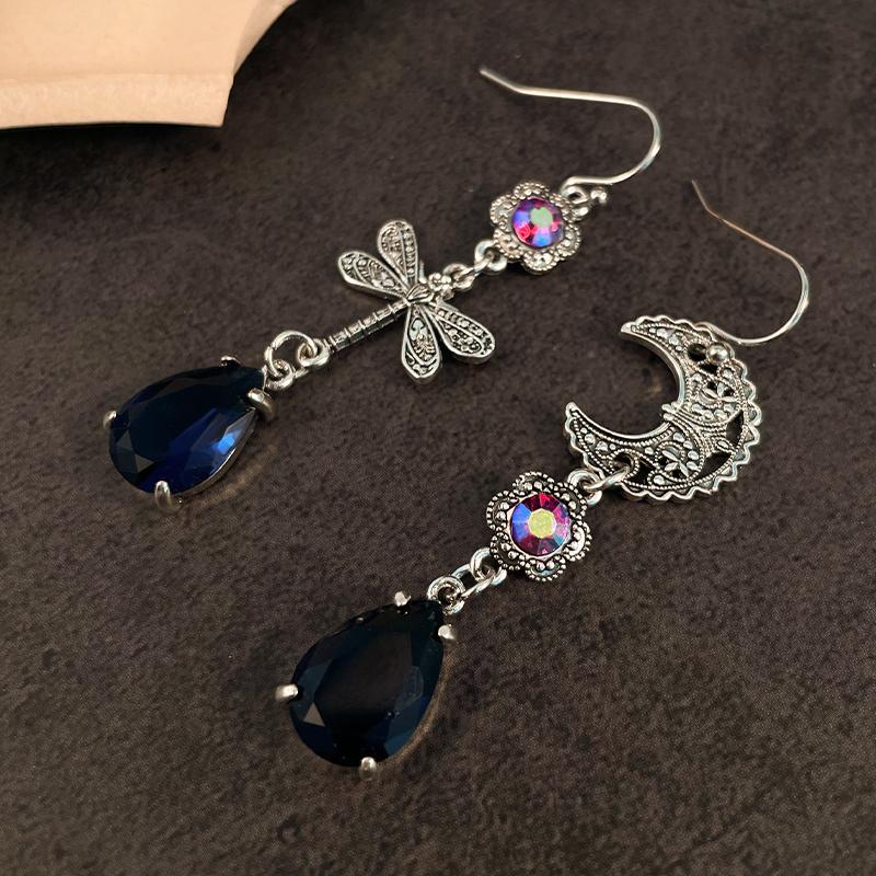 Новый стиль Креативные серьги-асимметрии в виде стрекозы и звезды Модные синие серьги-подвески в виде капли на крючках