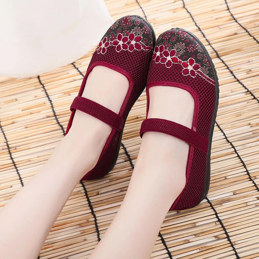 WTEMPO Женская тканевая обувь с открытой вышивкой большого размера, однотонная летняя повседневная обувь на мягкой подошве на мягкой подошве