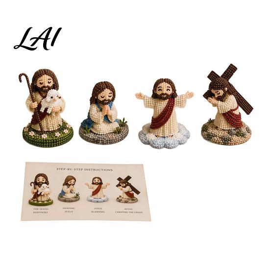 Beadwork Home Decor DIY Christian Beading Kit Cute 4-Pack Tiny Beaded Jesus/Mary Craft Handmade Mini Faith Beads with Instruction for Beginners