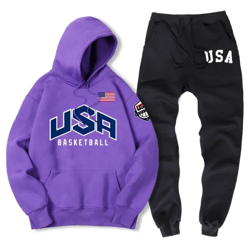 США баскетбольная уличная спортивная одежда с принтом спортивный костюм мужской теплый комплект из двух предметов свободная толстовка с капюшоном брюки комплект спортивный костюм с капюшоном
