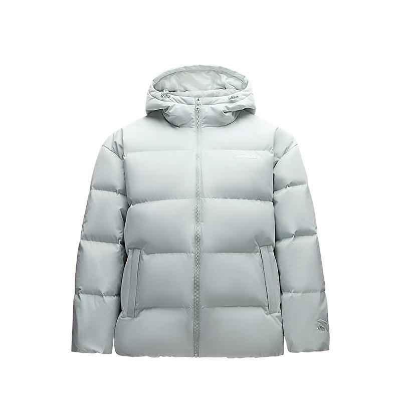 Anta Sports Lifestyle Series Pioneer Series Letter Zipper Hooded Comfortable Breathable Loose Down Jacket Women Outerwear White Gray Green 962448905-7