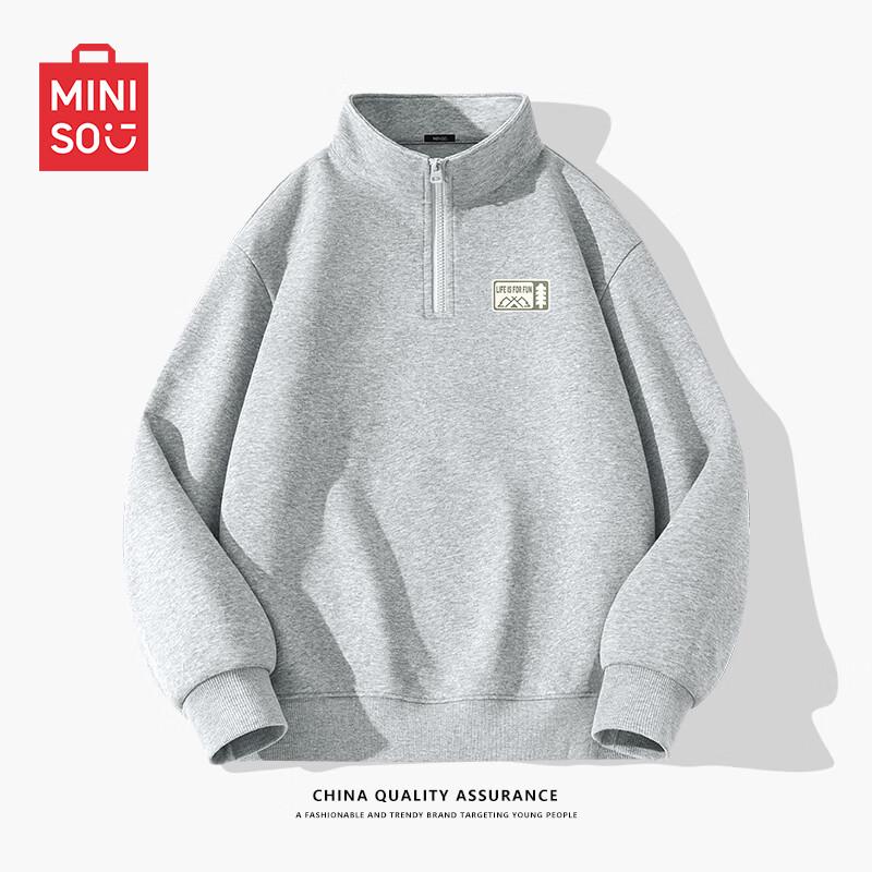 MINISO Men's Heavyweight Cotton Stand-Collar Half-Zip Sweatshirt