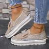 Women's Gold Silver Bowtie Sequin Flats Shiny Crystal Thick Sole Platform Loafers Ladies Light Comfort Non Slip Casual Shoes
