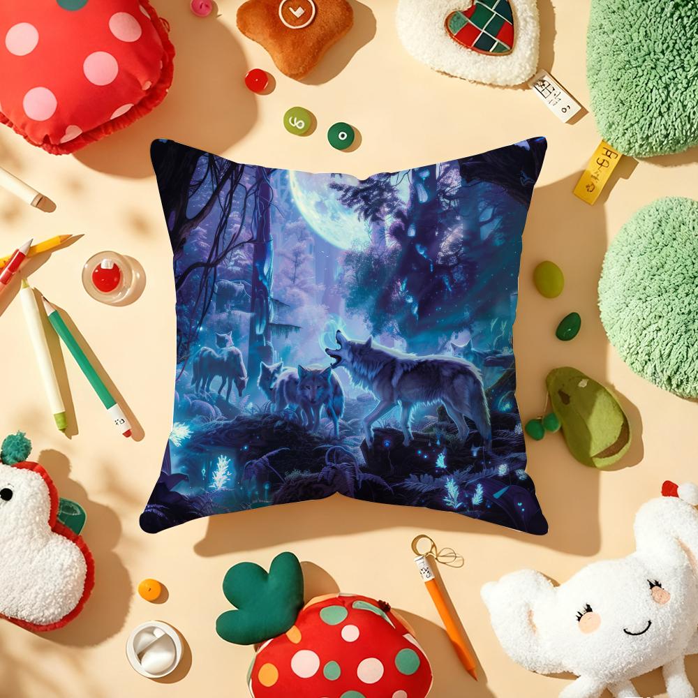 Animal Wolf King Print Cushion Cover Plush Fabric Soft DoubleSided Printed Sofa Warm Winter Home Gift Pillow Cover