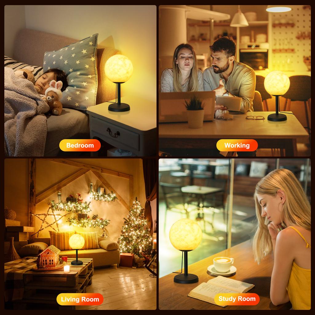 3D Луна Лампа Настольная лампа для спальни Диммируемые ночники на тумбочке Современный светодиодный настольный светильник с 3 цветовыми температурами Ночная лампа USB