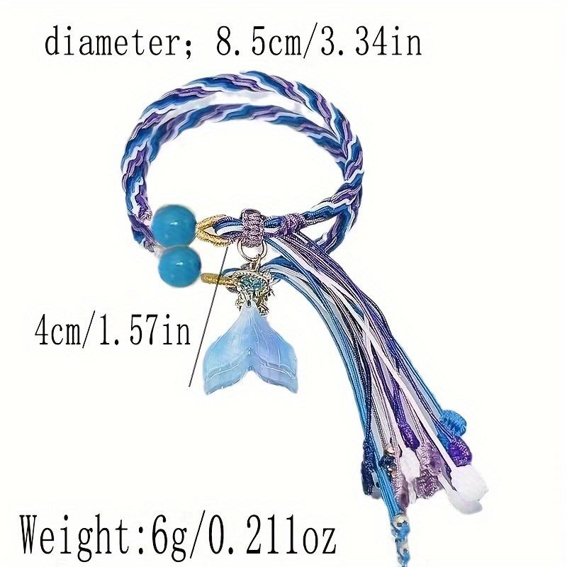 Синий плетеный веревочный браслет «рыбий хвост», модный кулон «рыбий хвост», браслет с кисточками, женственный темперамент, регулируемый подарок на вечеринку
