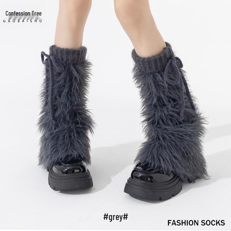 Женские меховые гетры на шнуровке - Толстые, плюшевые, в стиле Y2K для осени/зимы