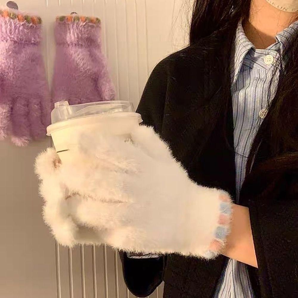 Elastic Fleece Women's Gloves Korean Style Ski Mittens Mink Velvet Gloves For Girls Winter