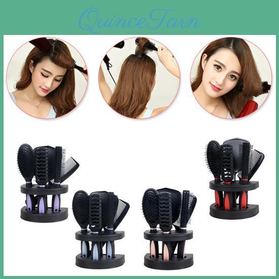 5pcs Brush Comb Antistatic Cushion Salon Styling Set Home Hair With Mirror
