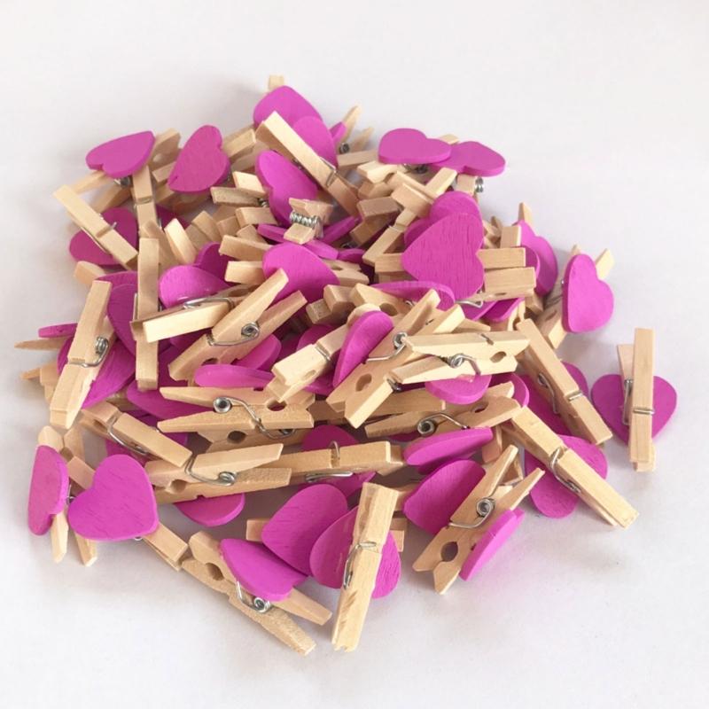 50PCS MultiFunctional Colorful Cute Small Clips Simple Mini Photo Clip Wooden Clips Small Love Heart Pegs Clothespin