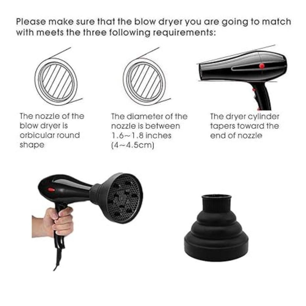 Hair Diffuser Attachment for Hair Dryer Travel Collapsible Portable Diffuser for Curly Hair Women Airflow Attachment Salon Home Use with Nozzle 4-5cm