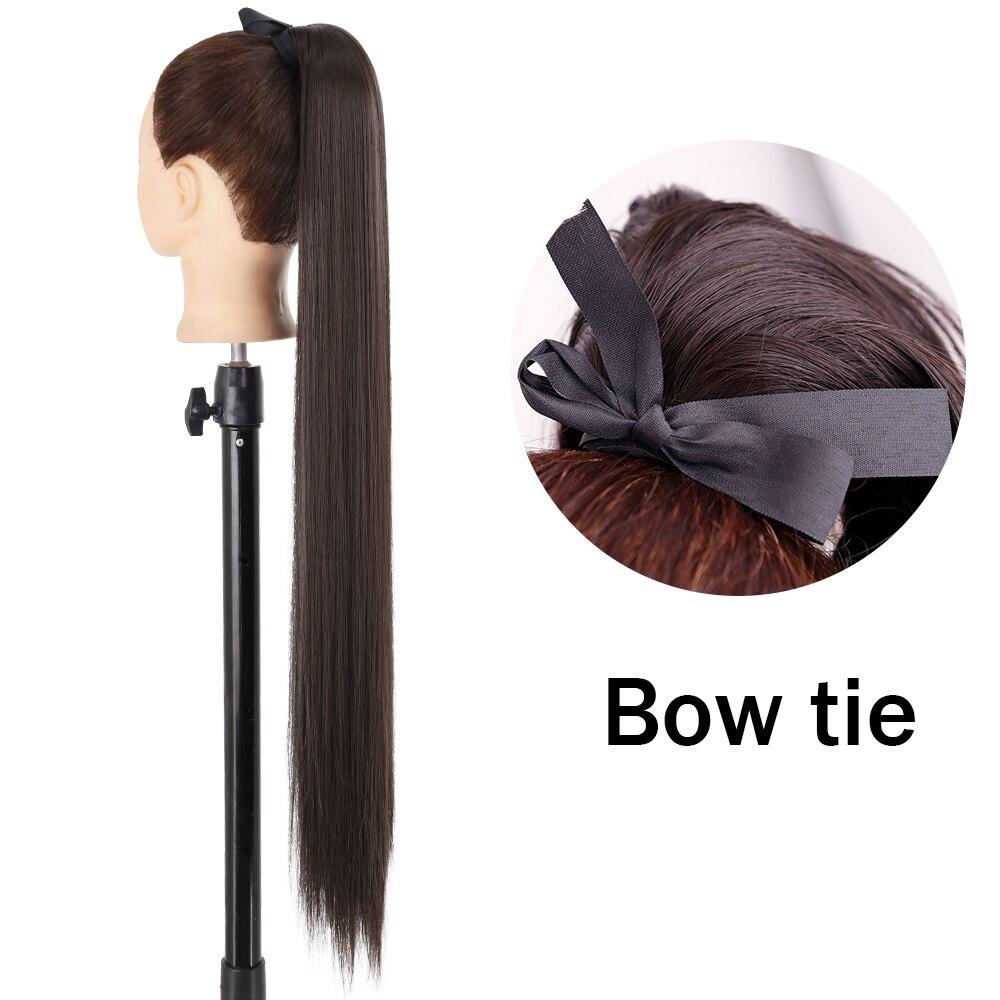 XINRAN Женский супер длинный прямой парик с хвостиком, красочный галстук-бабочка на липучке, наращивание волос с конским хвостом, синтетический термостойкий конский хвост